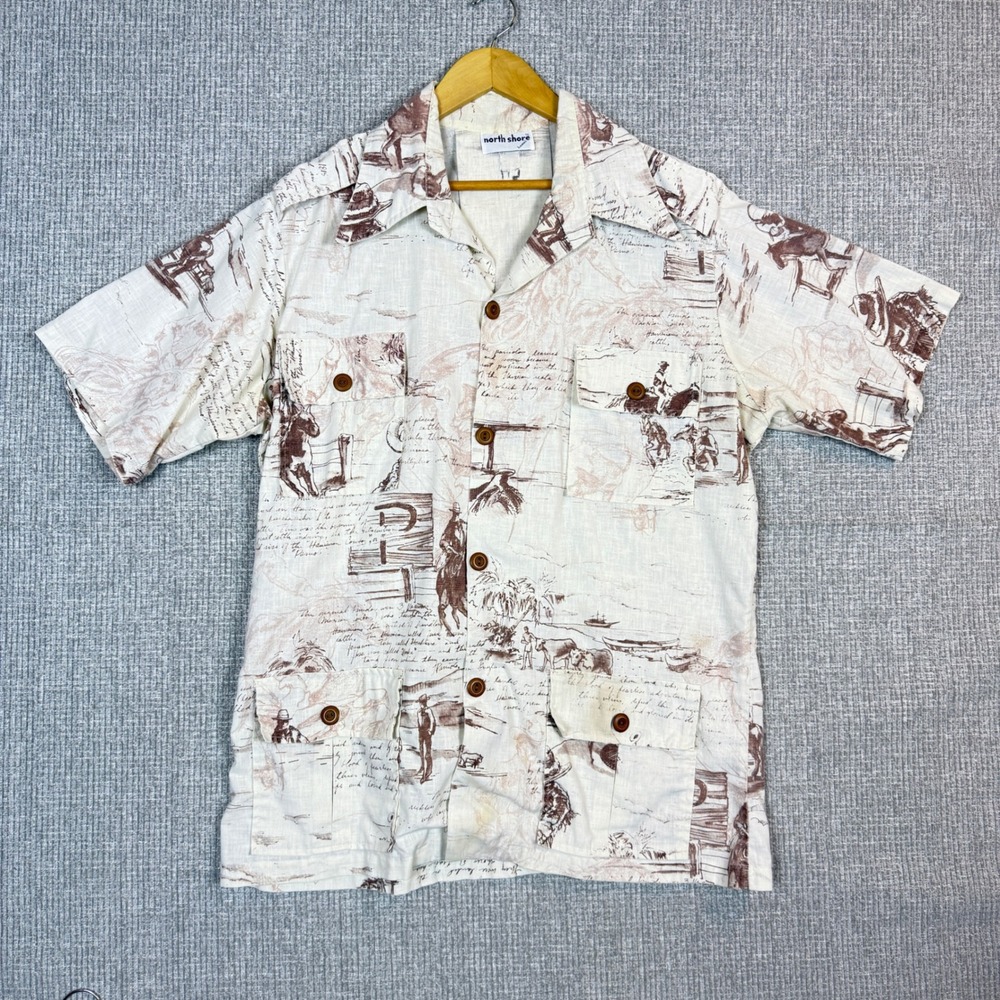 North Shore Hawaii Camp Shirt Western Print Button Up‎ Short Sleeve Mens Sz 2XL